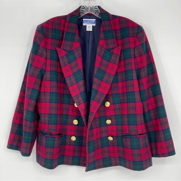 Pendleton Sz 16 Petite Wool Red Green Black Lined Blazer Tartan Vintage Holiday - Picture 3 of 16